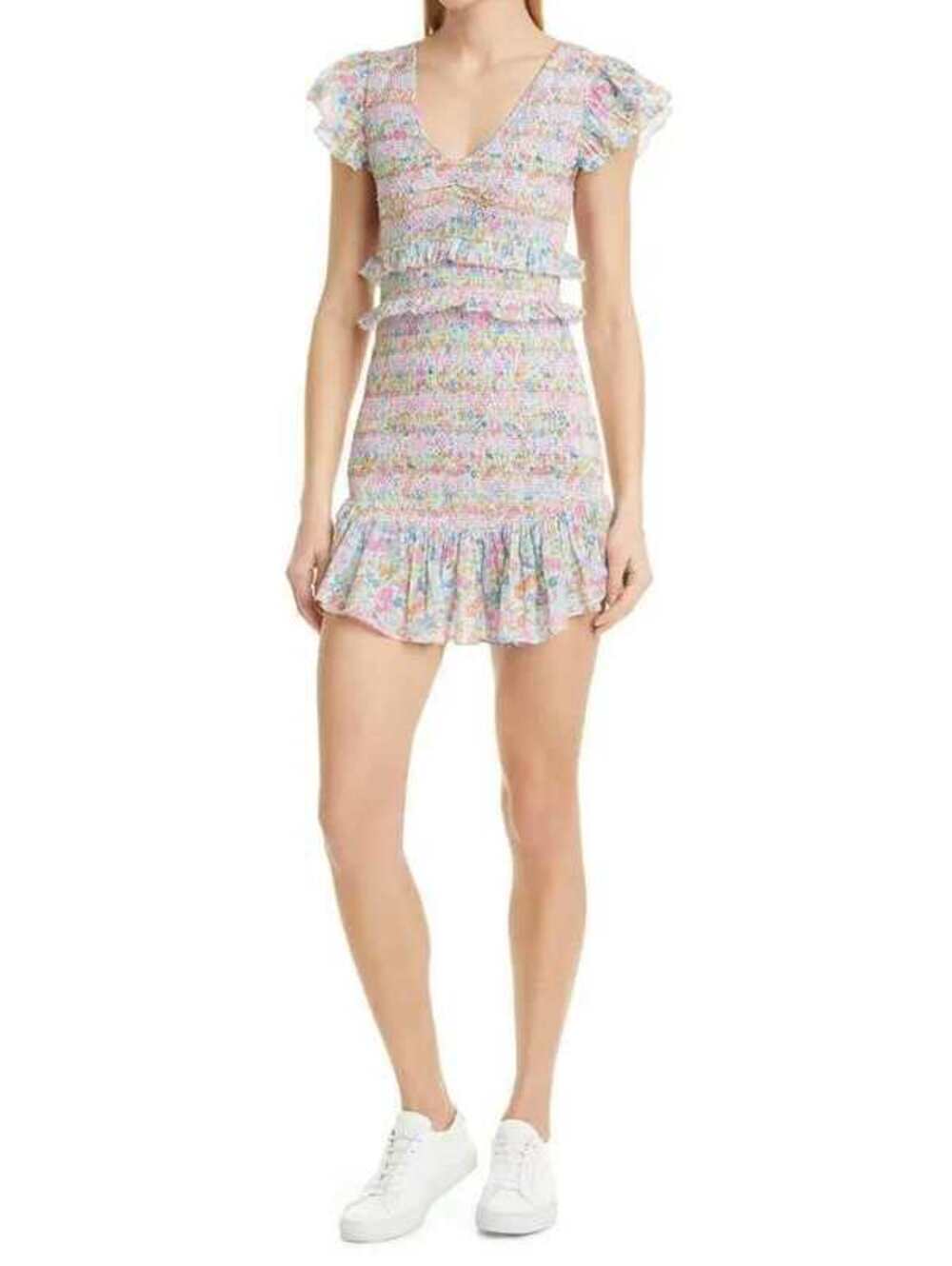 LoveShackFancy Sonora Coral Reef Waves Smocked Floral Mini Dress S